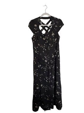 Spago Black Floral Print Maxi Dress With Crisscross Back Button-Front Womens Siz